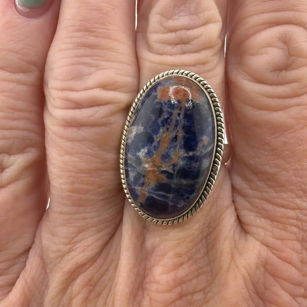 Oval Sodalite Sterling Silver Ring Artisan Jewelry 8